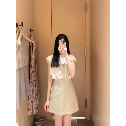 日系S家2025夏季新甜美小個子拼接假兩件小飛袖連衣裙SWFO252156
