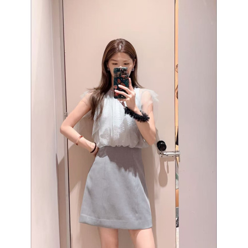 日系S家2025夏季新甜美小個子拼接假兩件小飛袖連衣裙SWFO252156