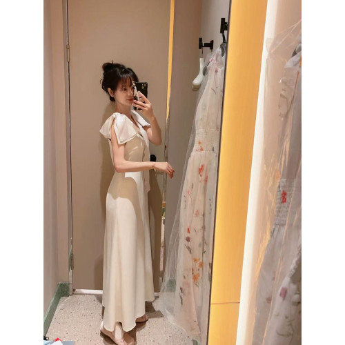 日系S家2025夏樹莓貝貝同款水手領收腰無袖印花飄帶海軍領連衣裙