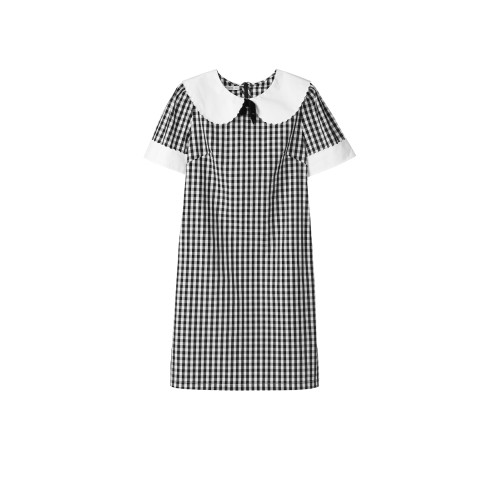 【松露甜茶】法兒家 夏季格紋撞色連衣裙2025新款娃娃領減齡裙裝