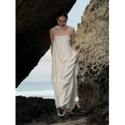 LiHuiEr李慧兒【奇跡天光】白色天絲無袖連衣裙女夏法式吊帶裙子