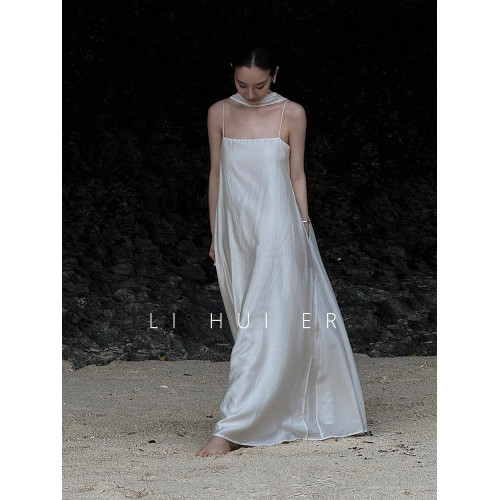 LiHuiEr李慧兒【奇跡天光】白色天絲無袖連衣裙女夏法式吊帶裙子