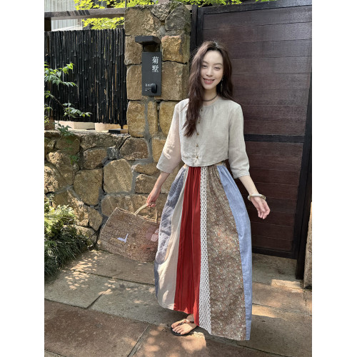 Owish 行走的布料美術館重工八拼露腰亞麻連衣裙立體剪裁廓形感