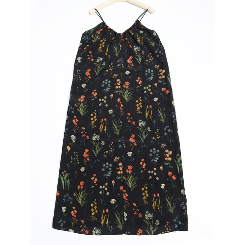 Y【叭噠不惑】 小谿生活  桑蠶絲時尚吊帶印花氣質寬鬆長款連衣裙