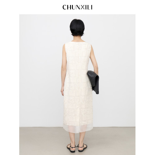 chunxili/春熙裡 夏季重工背心裙 精緻雕花設計 無袖套頭連衣裙