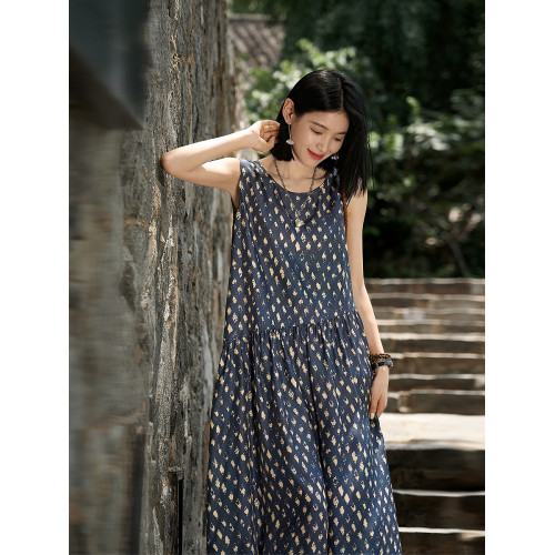 笑涵｜山有扶蘇｜真絲斜紋綢~圓領無袖連衣裙桑蠶絲背心裙新款て