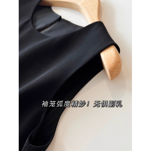 GOLUERJI暮夜星光 萊賽爾亞麻圓領薄款拼接假兩件背心連衣裙女夏