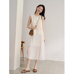 chunxili/春熙裡 夏季修身長裙 V領純色極簡優雅女生亞麻連衣裙