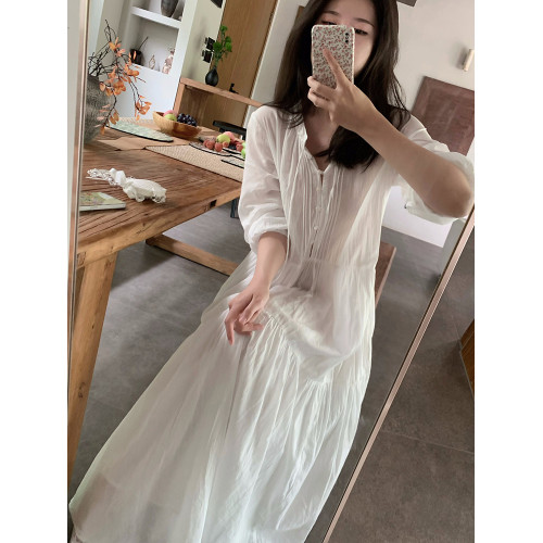 ZNG SHOP女裝“烏雲島”炒色做舊通勤好穿全棉慵懶連衣裙