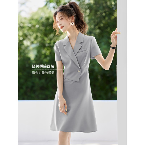 沫晗依美高智職場輕商務設計感連衣裙2025夏季新款輕通勤西裝裙女