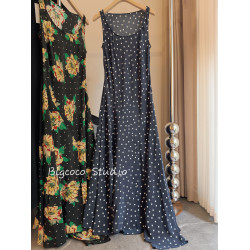 真絲桑蠶絲法式油畫檸檬吊帶花卉連衣裙度假甜美沈夢辰吳昕長裙