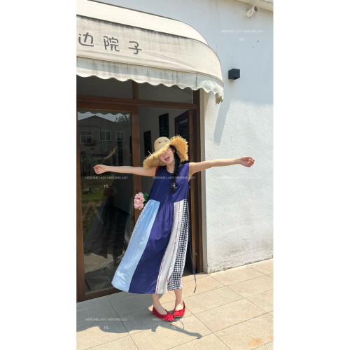 【氧氣森林】HL棉綢夏季韓版休閒百搭寬松曡穿亮色拼接長款連衣裙