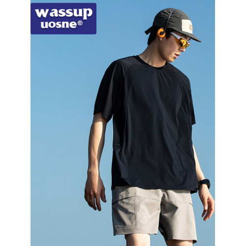 Wassup uosne運動男t恤短袖冰絲美式高街夏季涼感速乾透氣寬松上