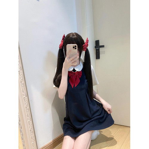 可愛日系幼稚園校服軟妹班服假兩件套裝JK學院風學生娃娃領連衣裙