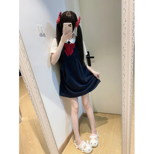 可愛日系幼稚園校服軟妹班服假兩件套裝JK學院風學生娃娃領連衣裙