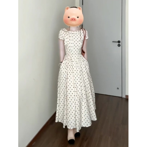 法式白色波點連衣裙子女夏季2025新款夏日巨好看漂亮收腰氣質長裙