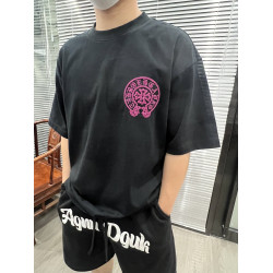 2025新款爆款男士夏季短袖t恤衣服潮牌十字架刺綉寬松型短袖男t恤