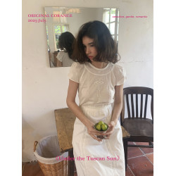 /Corange/‘豌豆女孩2.0’重工綉花蕾絲修身連衣裙 糖霜白/月白綠