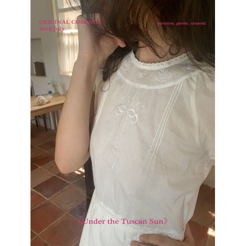 /Corange/‘豌豆女孩2.0’重工綉花蕾絲修身連衣裙 糖霜白/月白綠