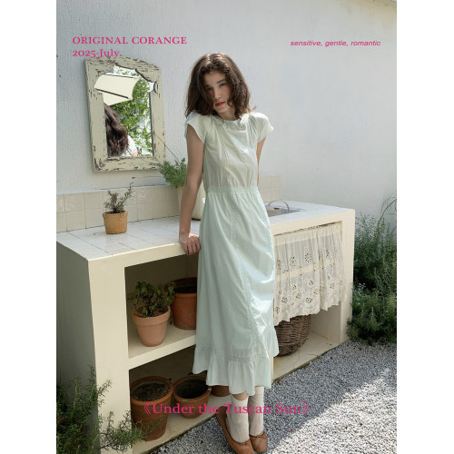 /Corange/‘豌豆女孩2.0’重工綉花蕾絲修身連衣裙 糖霜白/月白綠