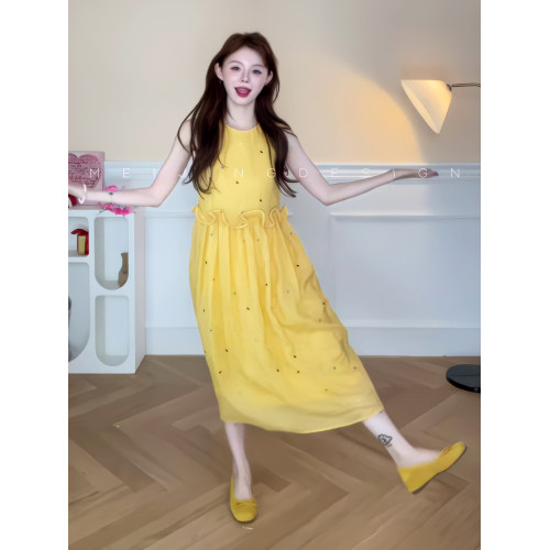 法式高級感愛心刺綉無袖背心連衣裙女2025新款夏季寬松設計感長裙