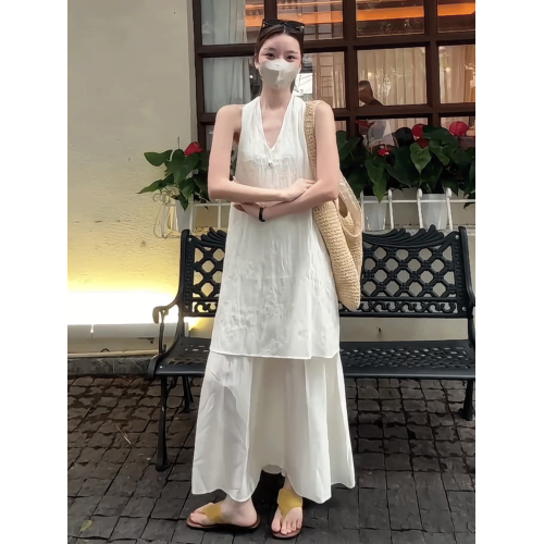 法式新款復古提花背心連衣裙女2025年夏季設計感網紗拼接無袖長裙