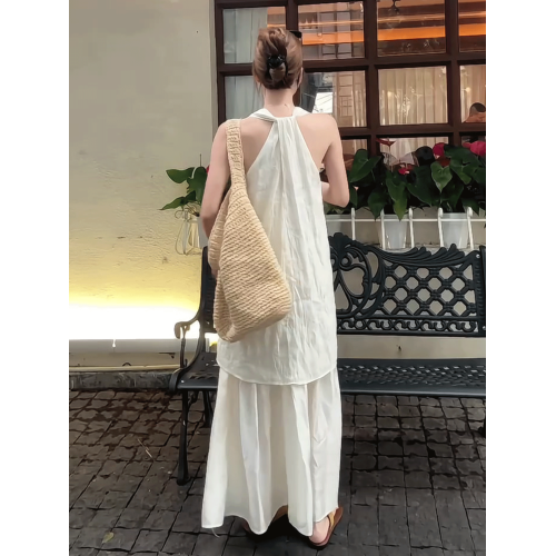 法式新款復古提花背心連衣裙女2025年夏季設計感網紗拼接無袖長裙