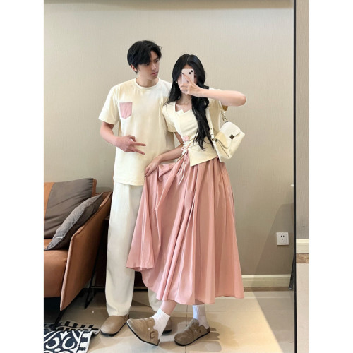 2025情侶裝夏裝短袖T恤衫一裙一衣兩件套女男T恤