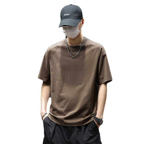 美式純色重磅短袖男t恤男款2025夏季新款酒紅色寬松上衣t恤男生