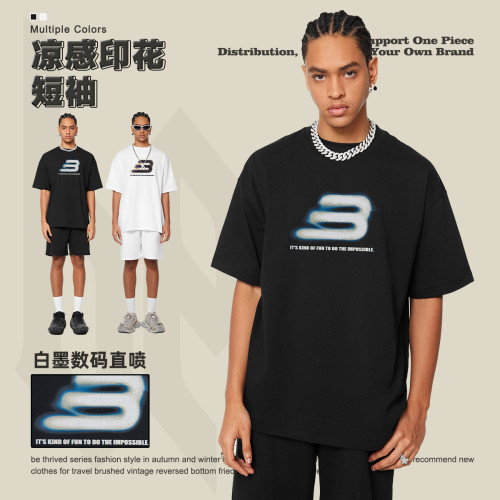 BE男裝|2025春夏巴家同款短袖男t恤青少年高級感寬松型短袖t恤男