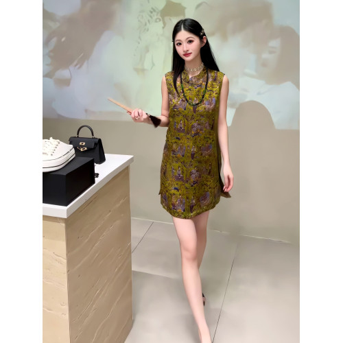 新中式印花立領馬甲背心女2025新款夏季國風高級獨特漂亮無袖上衣