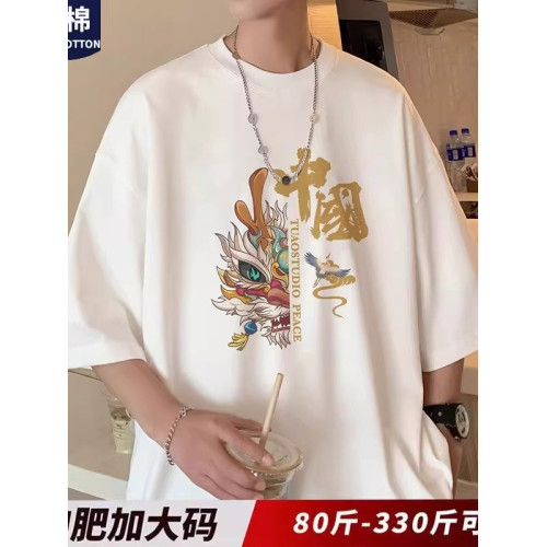 2025短袖男T恤夏季國潮國風純棉新疆棉寬松圓領打底衫五分袖衣服