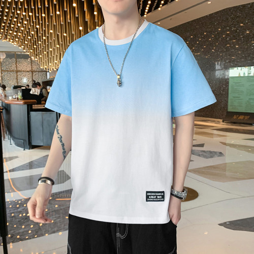 新款漸變色夏季男T恤上衣學生服潮牌潮流圓領純棉短袖