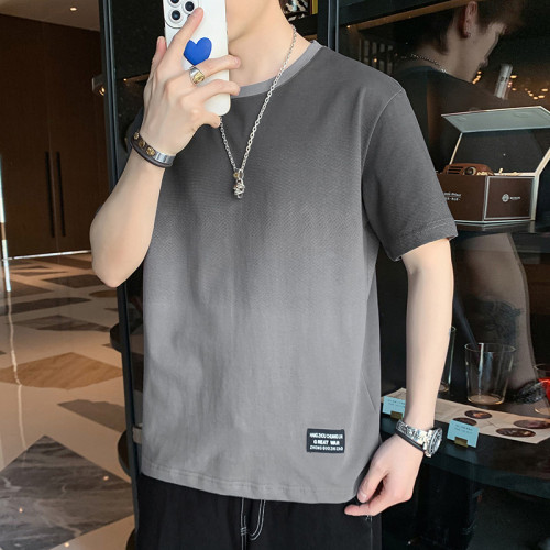 新款漸變色夏季男T恤上衣學生服潮牌潮流圓領純棉短袖