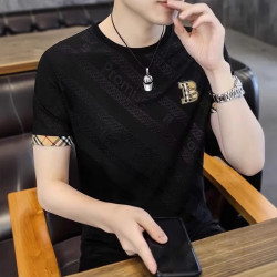 夏季男士潮流提花男t恤無痕速乾半袖休閒短袖休閒潮流刺綉短袖