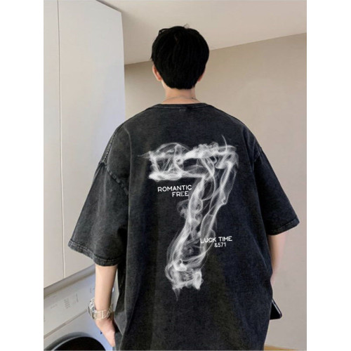 水洗做舊純棉短袖男t恤夏季新款潮牌高級感痞帥美式潮流寬松半袖