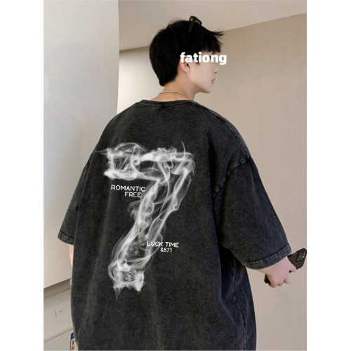 水洗做舊純棉短袖男t恤夏季新款潮牌高級感痞帥美式潮流寬松半袖