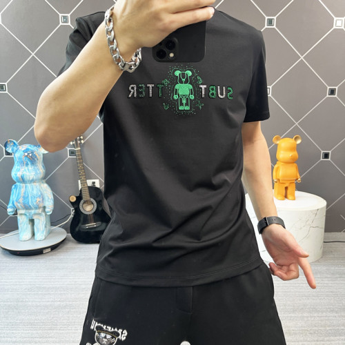 歐貨短袖男t恤大碼男裝歐美潮牌卡通暴力熊燙鑽歐洲站打底衫上衣