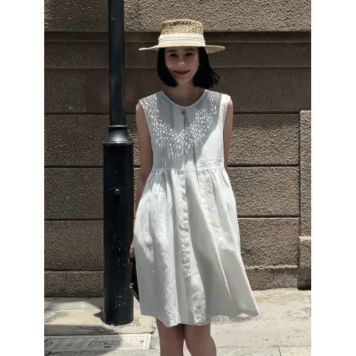 法式圓領無袖亞麻連衣裙女2025夏季新款小個子氣質顯瘦A字背心裙