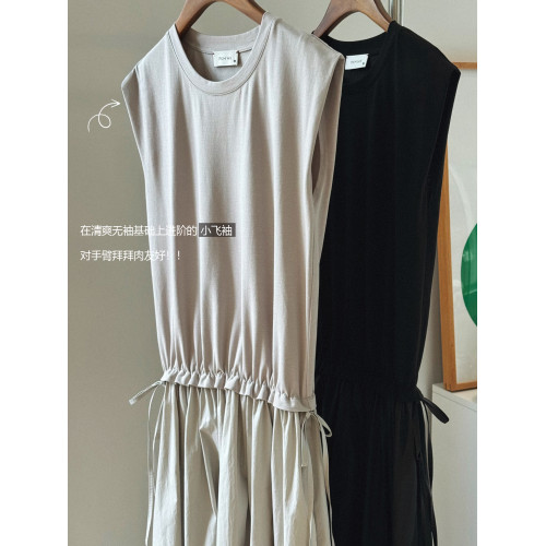 PKH.HK特 夏上新 私服日常涼爽小飛袖設計感遮肉肉橡筋收腰連衣裙