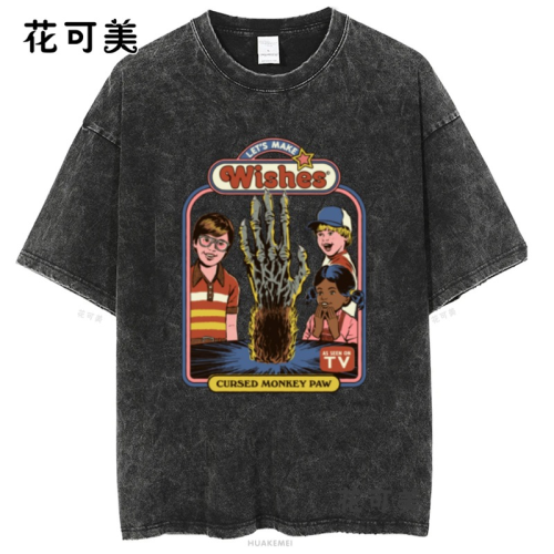 歐美潮牌搞笑創意滑稽卡通印花水洗做舊短袖男t恤