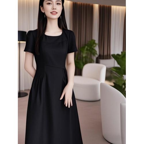 真絲連衣裙女夏2026新款今年流行爆款巨好看小衆黑色單層過膝裙子