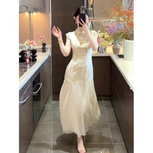 新中式國風刺綉提花改良旗袍連衣裙女夏2025新款名媛風情萬種裙子