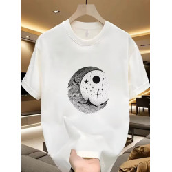 創意星月印花短袖男t恤2025夏季新款個性潮流半袖男休閒圓領上衣