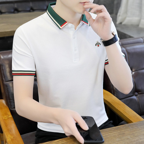 時尚短袖男t恤2025夏季薄款透氣修身上衣潮流刺綉休閒翻領POLO衫