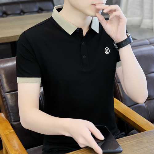 時尚短袖男t恤2025夏季薄款透氣修身上衣潮流刺綉休閒翻領POLO衫