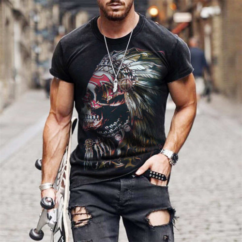 Indian 3D Digital Print Men's T-Shirt印第安人3D數碼印花男T恤