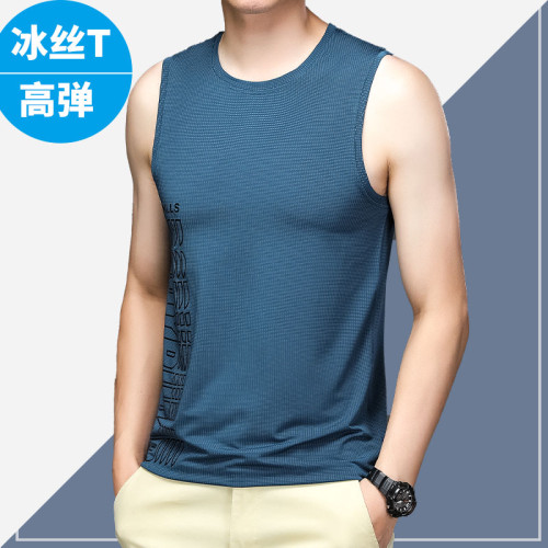 無袖背心男士夏季冰絲薄款圓領潮流時尚速乾透氣清涼坎肩潮男T恤