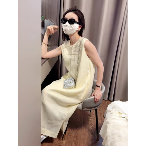 法式蕾絲拼接無袖背心連衣裙2025新款今年流行爆款度假長裙子女夏