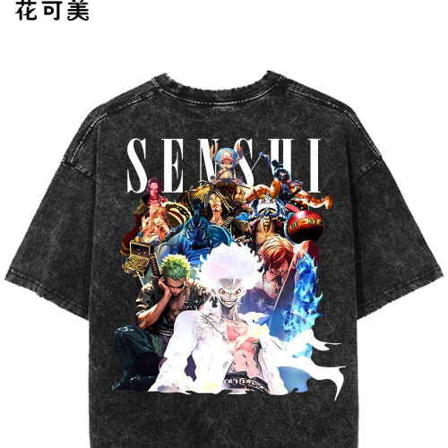 STRAWHAT CREW新款美式復古潮牌男t恤插肩袖寬松短袖T恤情侶上衣
